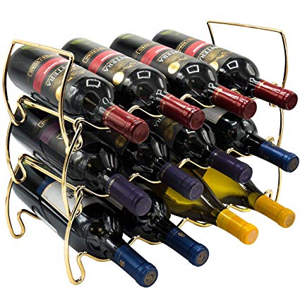 Sorbus 3-Tier Stackable Wine Rack - Classic Style Wine Racks for Bottles - Perfect for Bar, Wine Cellar, Basement, Cabinet, Pantry, etc - Hold 12 Bottles, Metal (Gold)