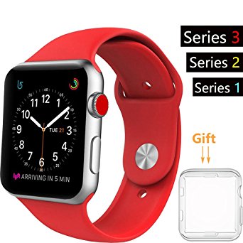 For Apple Watch Band, Acytime Durable Soft Silicone Replacement iWatch Band Sport Style Wrist Strap for Apple Watch Band Series 3 Series 2 Series 1 Sport, Edition (Red, 38mm)
