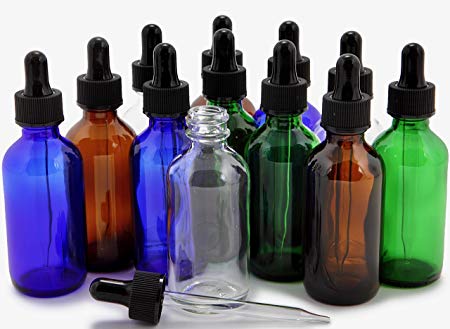 Vivaplex, 12, Assorted Colors, 2 oz Glass Bottles, With Glass Eye Droppers