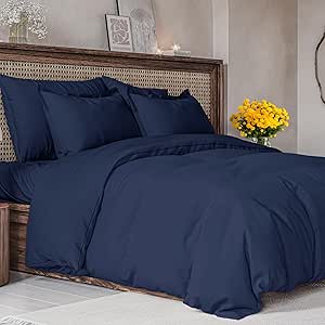 Duvet Cover King Size Set - Extra Soft King Size Duvet Cover - 104" x 90" King Duvet Cover w/ 2 Pillow Shams - Easy Care & Fade Free - Hotel Luxury Duvet Cover w/ Zipper Closures & Ties (Navy Blue)