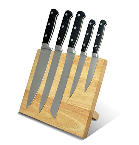 Magnetic Knife Block- All Natural Wood Stand (10" x 8.75") - Keep Knives Sharper and Cleaner