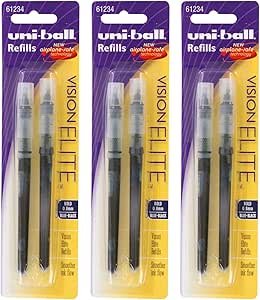 Uni-Ball Vision Elite Rollerball Pen Refills, 0.8 mm, Bold Point, Blue-Black Ink, Pack of 6