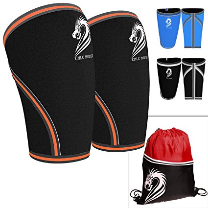 CHLC HOUSE Knee Sleeves (1 Pair) Free Gym Bag - Squat Knee Support & Compression for Powerlifting, Olympic Weightlifting, Crossfit, Bodybuilding - 7mm Neoprene - For Men & Women
