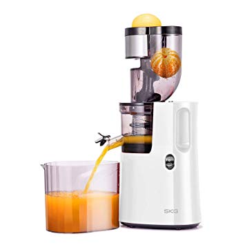 SKG Q8 Wide Chute Slow Masticating Juice Extractor, Cold Press Juicer Machine for High Nutrient Fruit and Vegetable Juice with BPA Free (200W AC Motor, 45 RPM), White