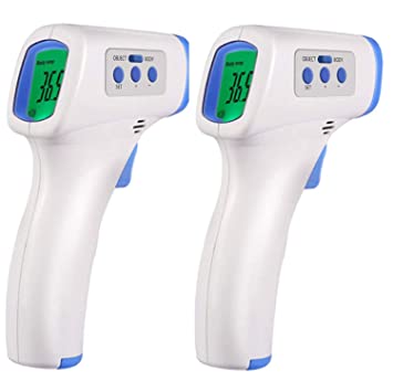 Handheld Digital Infrared Temperature Gun Non-Contact Multi-Functional Termometer Screen Display Adjustable Emissivity for Baby, Adult, Surface of Objects,˚C / ˚F Adjustable with Alert, 2 PCS