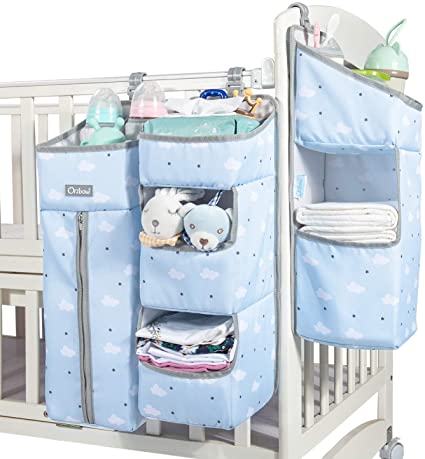 Orzbow 3-in-1 Nursery Organizer and Baby Diaper Caddy | Hanging Diaper Organization Storage for Baby Essentials | Hang on Crib, Changing Table or Wall (blue)