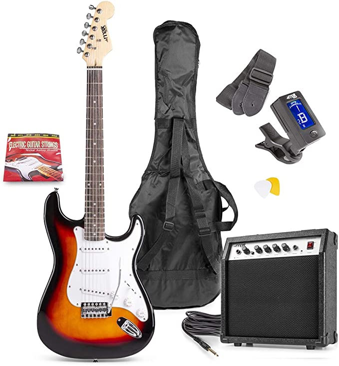 Max GigKit Full Size Electric Guitar Starter Kit inc 40W Combo Amplifier, Digital Tuner, Gig-Bag, Strap, Strings, Picks and Cable, Sunburst