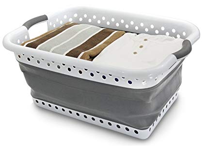 Garden Mile® Collapsible Compact Pop Up Washing Basket. Plastic & Silicone. Large, sturdy folding basket for your dirty laundry. Neat, tidy space saving storage basket