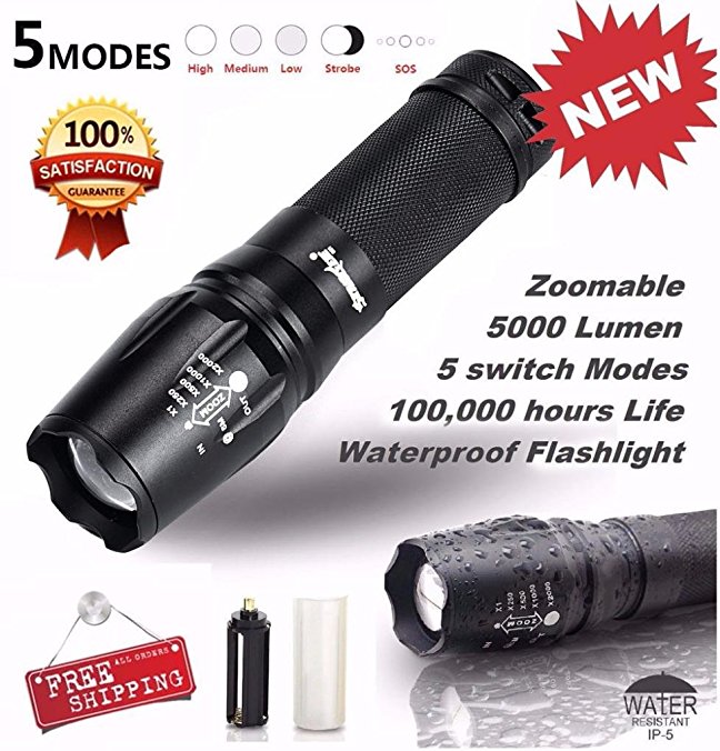 Qisc G700 Led Flashlight with 5 Modes and Zoom Function