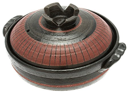Kotobuki 190-901D 9-3/4-Inch Donabe Japanese Hot Pot, Medium, Black/Maroon