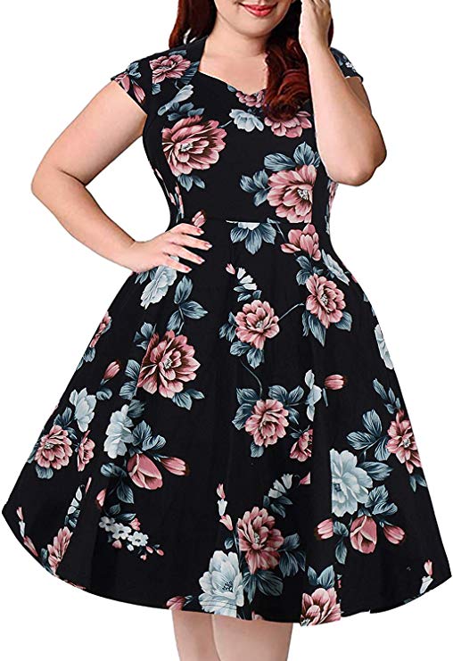 Nemidor Women's 1950s Style Cap Sleeve Polka Dot Summer Vintage Plus Size Swing Rockabilly Dresss