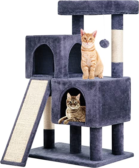 BestPet 36 inches Cat Tree for Indoor Cats Cat Tower with Scratching Posts Multi-Level Cat Furniture Condo with Ramp, Perch Spacious Cat Cave & Funny Toys for Kittens House (Dark Grey)