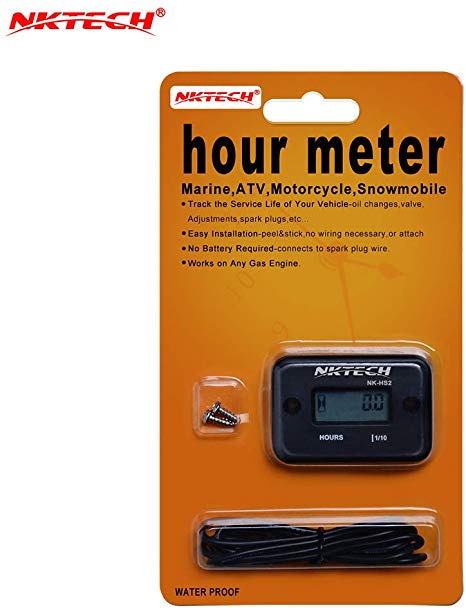 NKTECH NK-HS2 Inductive Hour Meter for Gas Engine Lawn Mover Marine ATV Motorcycle Boat Snowmobile Dirt Bike Generator Outboard Motor Waterproof Stroke Tachometer (Black)
