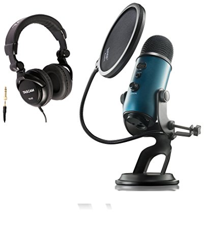 Blue Microphones Yeti Teal USB Microphone with Studio Headphones and Knox Pop Filter