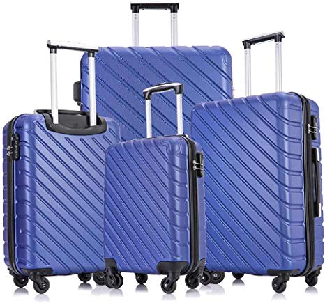 Apelila Carry On Luggage Sets,Travel Suitcase Spinner Hardshell Lightweight w/Covers and Hangers (Blue, 4 Piece -18, 20,24,28 inchs)