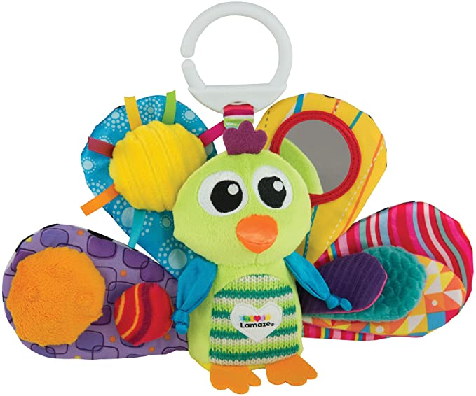 LAMAZE Jacques the Peacock, Clip on Pram and Pushchair Newborn Baby Toy, Sensory Toy for Babies Boys and Girls from 0 to 6 Months