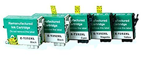 YoYoInk Remanufactured Ink Cartridges Replacement for Epson T252 T 252 XL T252XL 5 Pack (2 Black 1 Cyan 1 Magenta 1 Yellow) - with Ink Level Display Indicator