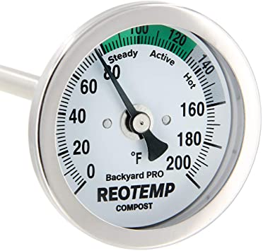 REOTEMP Backyard Pro Compost Thermometer, with PDF Composting Guide (0-200 Fahrenheit) (24 Inch Stem)