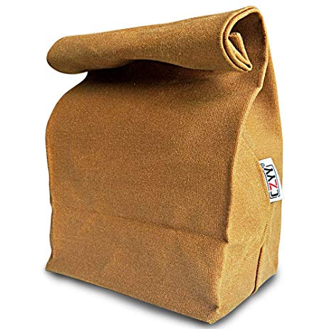 Waxed Canvas Lunch Bags Brown Paper Bag Styled - Classic Updated - Reusable and Washable, Worthbuy Lunch Box for Men & Women