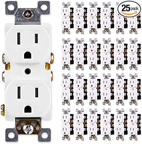 GE Grounding Duplex 25 Pack, in Wall Receptacle, Tamper Resistant, 3 Prong Socket, Easy Install, 15 Amp, UL Listed, White, 44044 Electrical outlets