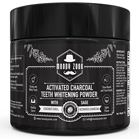 Activated Charcoal Toothpaste by Moody Zook, Organic Sage Coconut Charcoal Teeth Whitening Toothpaste, Natural Coconut Activated Charcoal Powder Food Grade -- Super Fine Texture for Sensitive Teeth
