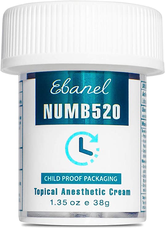 Ebanel 5% Lidocaine Topical Numbing Cream Maximum Strength, 1.35 Oz Pain Relief Cream Anesthetic Cream Infused with Aloe Vera, Vitamin E, Lecithin, Allantoin, Secured with Child Resistant Cap