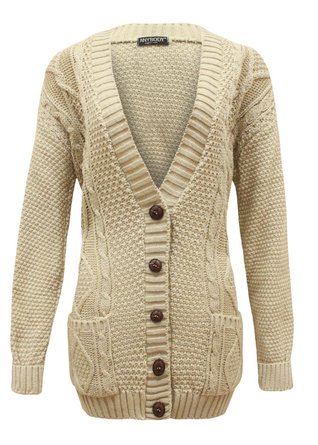 Grand Dad Cardigan Long Sleeve Knitted Button One Size Beige