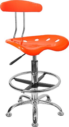 Flash Furniture Vibrant Orange and Chrome Drafting Stool with Tractor Seat -