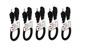 C&E 5 PCS, Power Cord Cable w/ 3 Conductor 14AWG PC Power Connector Socket (C13/5-15P) Black 1 Feet, CNE591476