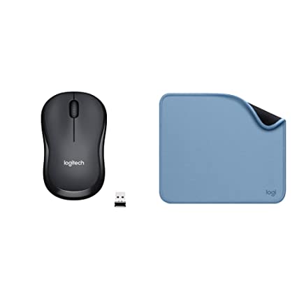 Logitech M221 Wireless Mouse, Silent Buttons, 2.4 GHz with USB Mini Receiver with Mousepad, Studio Series with Anti-Slip Rubber Base,Spill Resistant (Blue Grey)