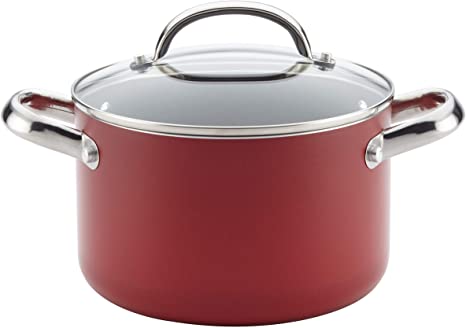 Farberware 22015 Buena Cocina Nonstick Stock Soup Pot/Stockpot with Lid, 4 Quart, Red