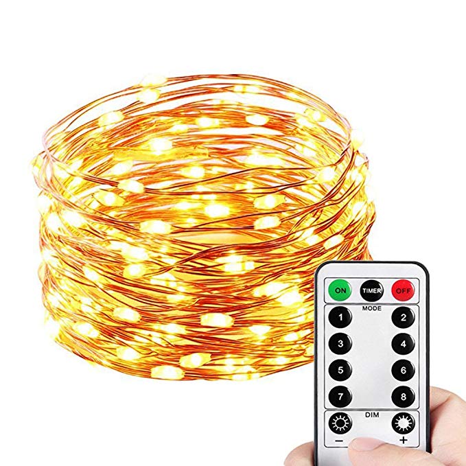 HAHOME Dimmable Copper Wire String Lights, Waterproof Starry String Lights, Deco Rope Lights for Seasonal Decorative Christmas Holiday, Wedding, Parties(33 Ft, 132 LEDs, Warm White)