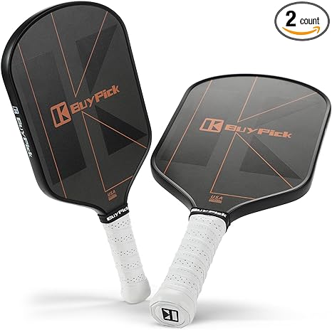 BuyPick Pickleball Paddle, Carbon Fiber Surface with Reinforced 16mm Polypropylene Honeycomb Core, Perforated Grip, USA Pickleball Approved Light Pickleball Paddle Set