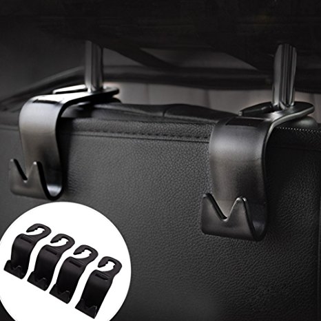 Car SUV Back Seat Headrest Hanger Storage Hooks -CIKIShield Purse Handbag Grocery Bag Holder(Black -Set of 4)