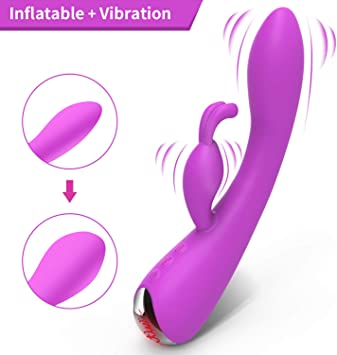 Best Inflatable G Spot Rabbit Vibrator Sex Toys for Women Pussy Clitoral Stimulation with Bunny Ears Vibrating Dildo, UTIMI Rechargeable Waterproof Realism Lifelike Sex Dolls with 10 Modes for Ass4all