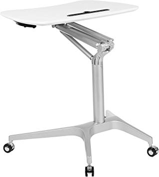 Flash Furniture Mobile Sit-Down, Stand-Up White Computer Ergonomic Desk with 28.25"W Top (Adjustable Range 29" - 41")