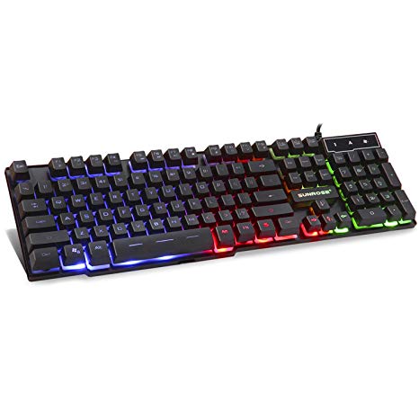 Mechanical Feeling PC Wired Gaming Keyboard Upgrade-Rainbow LED Backlit Keys -Spill-Resistant for Gaming,Office Durable Design