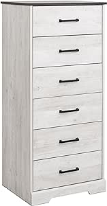 Prepac Dresser for Bedroom, Chest 6 Drawers, 18.5" D x 23.75" W x 51.5" H, Washed White