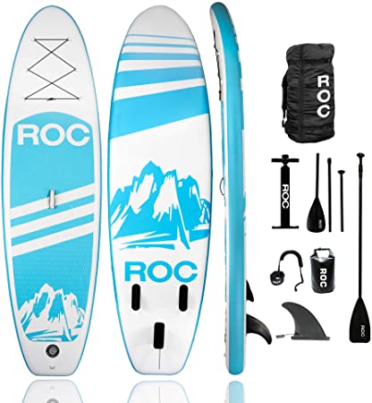 Roc Inflatable Stand Up Paddle Board W Free Premium SUP Accessories & Backpack, Non-Slip Deck. Bonus Waterproof Bag, Leash, Paddle and Hand Pump