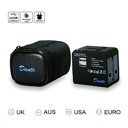 Travel AC USB Power Adapter-Dante D0822 (2017 New Design) USA UK European Italy Asia 150 Countries Universal AC Adapter, iPhone apple charger etc. all USB device Plug Voltage Converter USB Adapter.