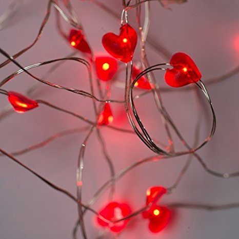 25 LED Hearts, 10 Ft. Long Bendable Copper Wire String Light - Great for Mother's Day, Valentine's Day, Birthdays, and Anniversaries!