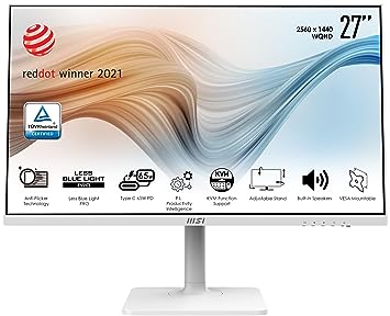 MSI Modern MD272QPW 27 Inch WQHD Office Monitor - 2560 x 1440 Pixels IPS Panel, 75 Hz, Eye-Friendly Screen, Built-in Speakers, 4-Way Adjustable Stand, KVM - DP 1.2, USB Type-C