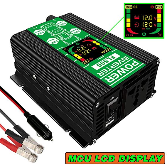 FULAI 500W Car Power Inverter DC 12V to 110V AC Car Converter with LCD Display Screen and USB Port Charger Car Adapter