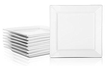Dowan Porcelain 7.5-inch Dinner Plate Set, Square Serving Plates, Classical White, Set of 8