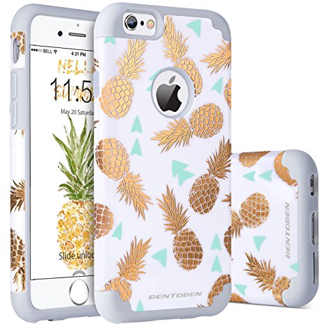 iPhone 6S Plus Case, iPhone 6 Plus Case Pineapple, BENTOBEN Slim Gold Pineapple Design Dual Layer Hybrid Shockproof Hard Back Bumper Protective Case for iPhone 6S Plus/6 Plus (5.5 inch),White/Gold