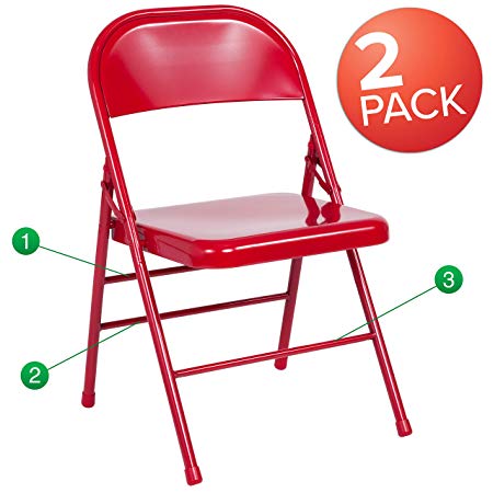 Flash Furniture 2 Pk. HERCULES Series Triple Braced & Double Hinged Red Metal Folding Chair