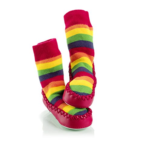 Mocc Ons Moccasin Style Slipper Socks, Rainbow