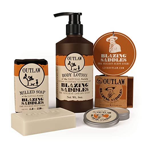 Outlaw Blazing Saddles Lotion, Milled Soap, and Solid Cologne - Western Inspired, Smells like Leather, Gunpowder, Sandalwood, and Sagebrush