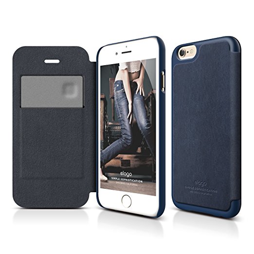 iPhone 6S Case, elago [Leather Flip][Jean Indigo / Jean Indigo] - [Card Slot][Screen Protection][Premium Hybrid Construction] - for iPhone 6/6S