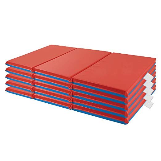 ECR4Kids Premium 3-Fold Daycare Rest Mat, Blue and Red, 1" Thick (5-Pack)